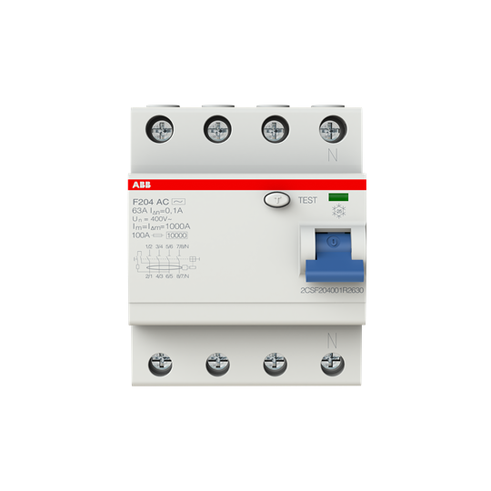 Устройство защитного отключения (УЗО) ABB F204 AC-63/0.1 Тип-AC 4P 63A 100мА 2CSF204001R2630