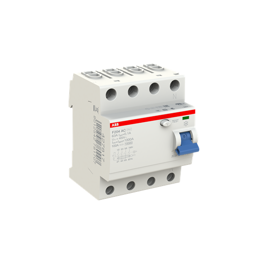 Устройство защитного отключения (УЗО) ABB F204 AC-63/0.1 Тип-AC 4P 63A 100мА 2CSF204001R2630