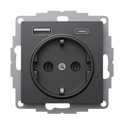Розетка силовая+USB A+C Schneider Electric Atlas Design Базальт ATN001432