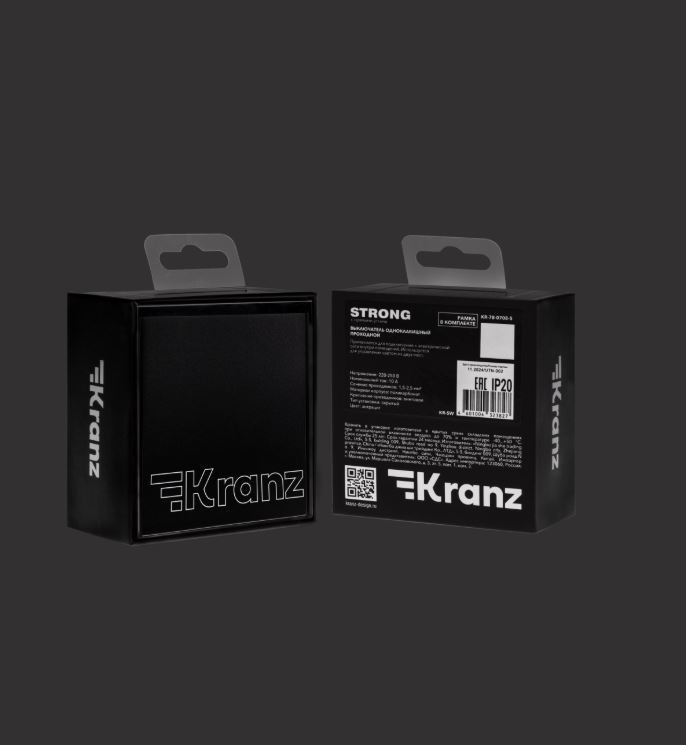 KRANZ Выключатель STRONG 1 кл проходной (переключатель) 10А с/у антрацит KR-78-0708-5