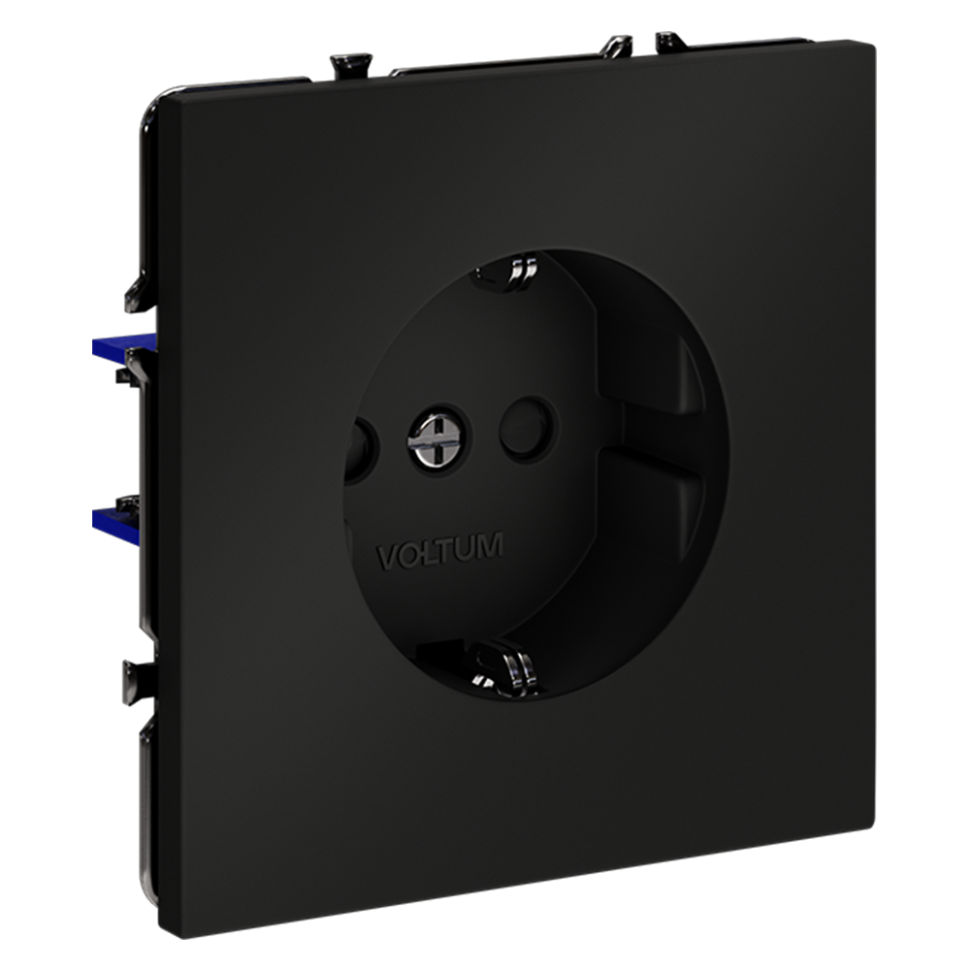 Розетка встраиваемая VOLTUM S70 с заземлением и защитными шторками, 16А, (черный матовый)