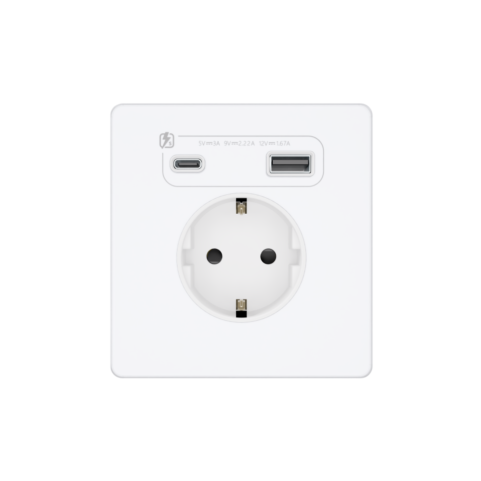  Розетка С/У с ЗК и зар.устр.USB А+С 20Вт (250В, 16А, защ.шторки), Systeme Infinity, Арктический лед