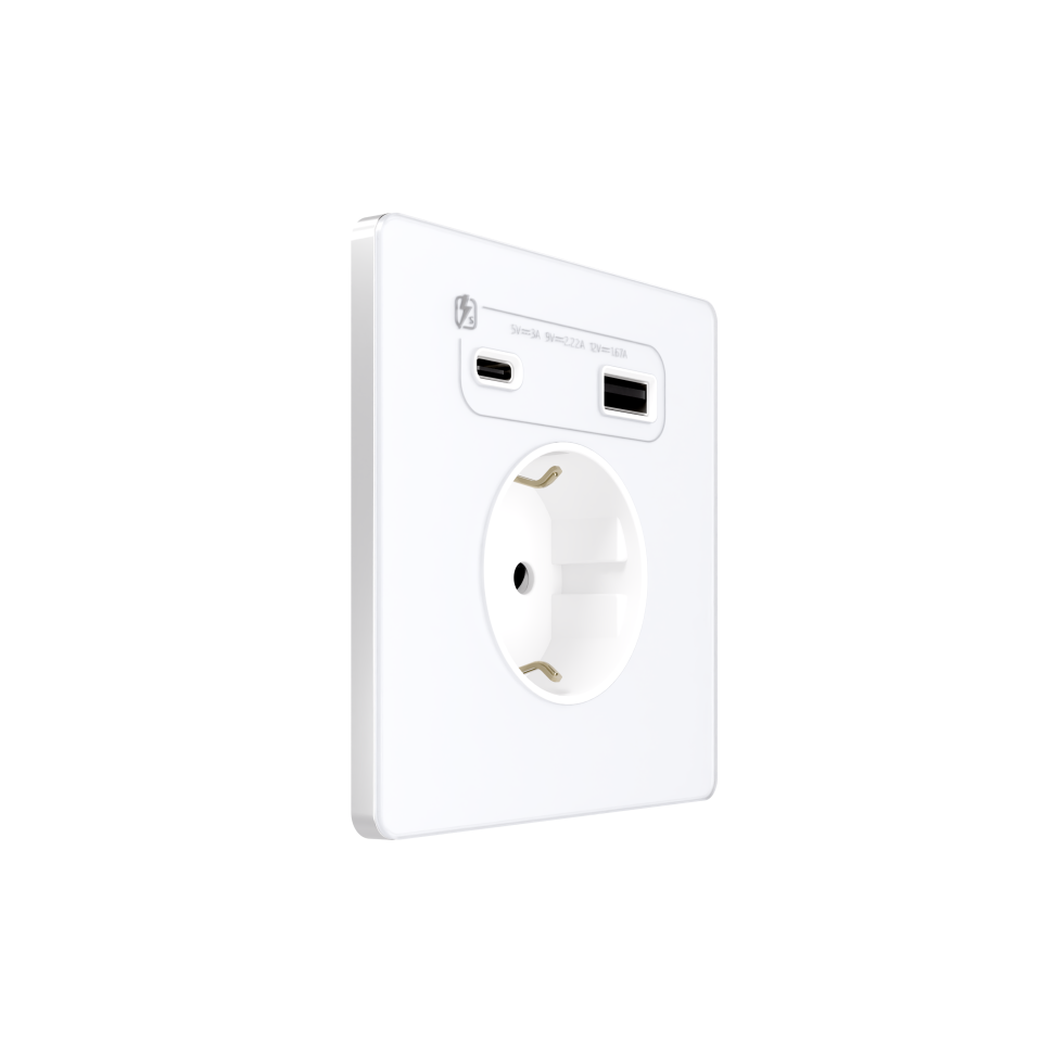  Розетка С/У с ЗК и зар.устр.USB А+С 20Вт (250В, 16А, защ.шторки), Systeme Infinity, Арктический лед