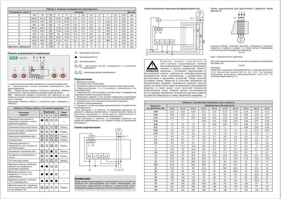 Реле защиты электродвигателей многофункциональный AZD-02