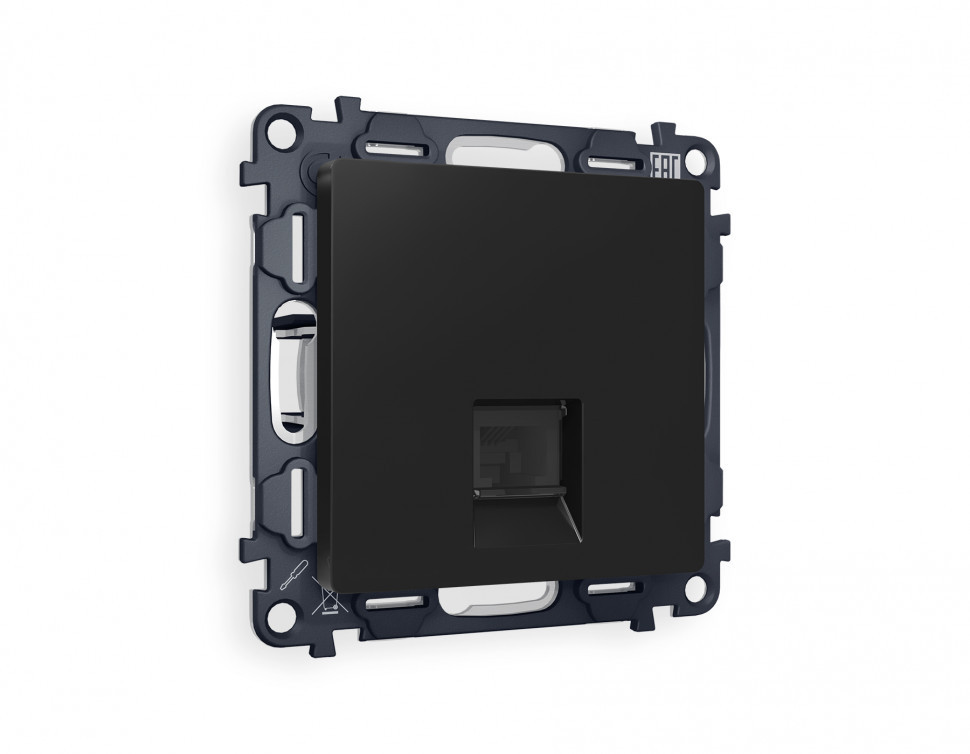 Комплект механизма компьютерной розетки ALFA MA812010 Черный матовый RJ-45(8P8C) CAT6 с защитной шторкой QUANT