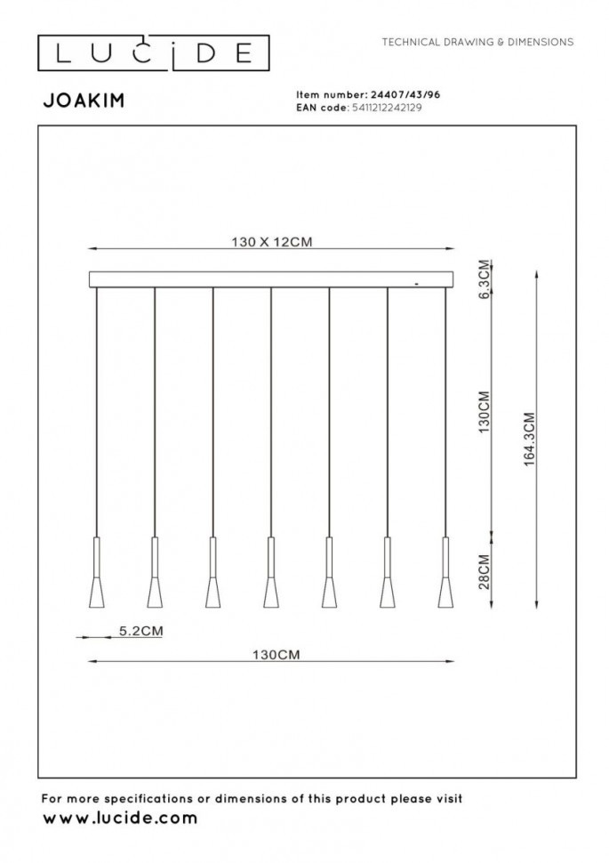 Подвесной светильник Lucide Joakim 24407/43/96