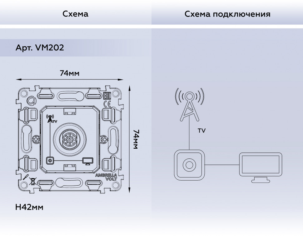 Механизм TV-розетки оконечной Ambrella Volt QUANT VM202 50-870 MHz