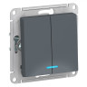 Выключатель двухклавишный Schneider Electric Atlas Design с подсветкой, грифель ATN000753