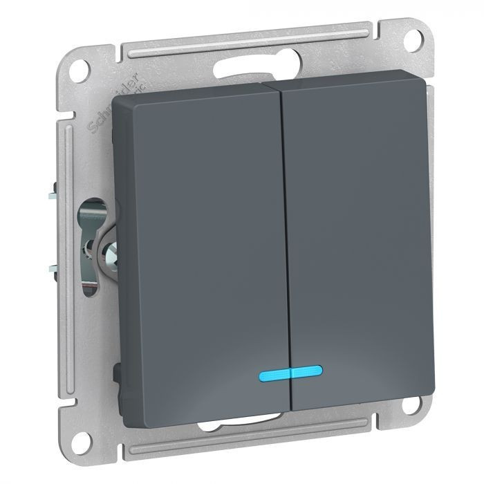 Выключатель двухклавишный Schneider Electric Atlas Design с подсветкой, грифель ATN000753
