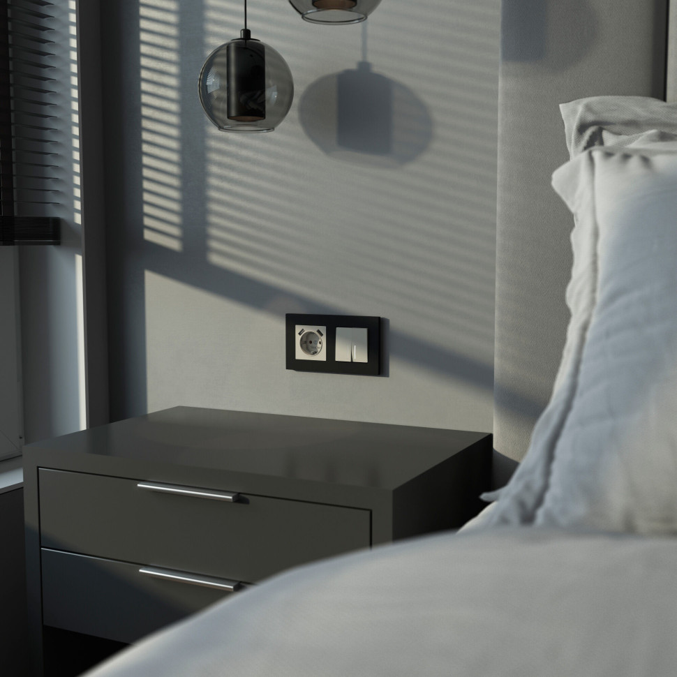 Выключатель двухклавишный проходной с подсветкой (дымчатый) W1222104