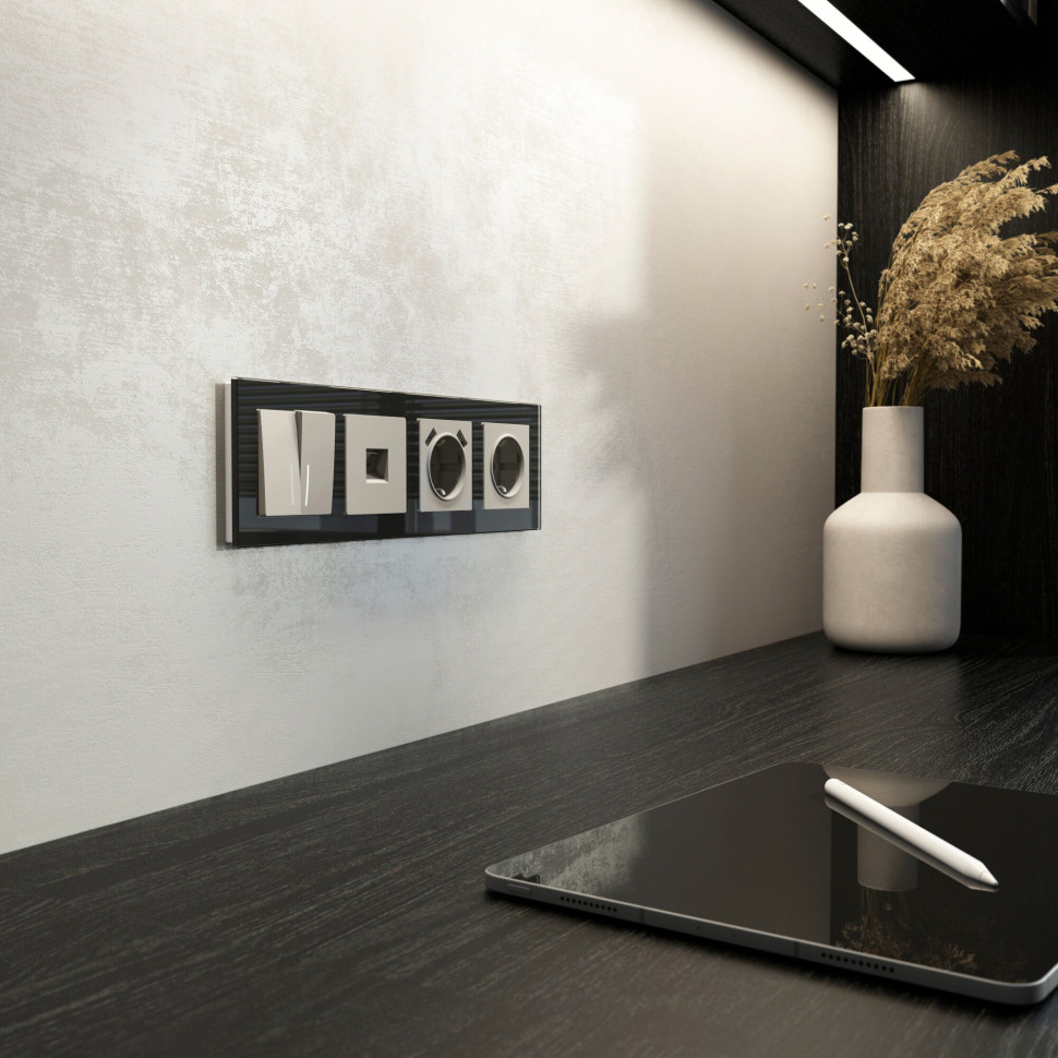 Выключатель двухклавишный проходной с подсветкой (дымчатый) W1222104