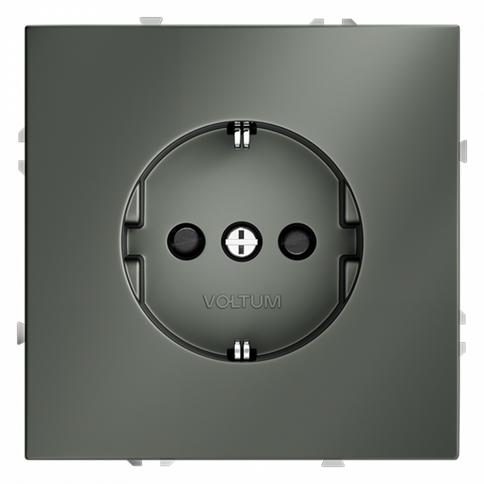 Розетка встраиваемая VOLTUM S70 с заземлением и защитными шторками, 16А, (титан) VLS040206