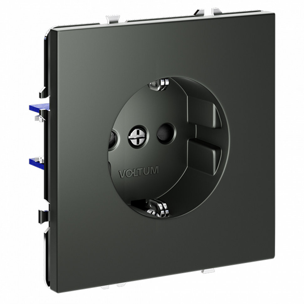 Розетка встраиваемая VOLTUM S70 с заземлением и защитными шторками, 16А, (титан) VLS040206