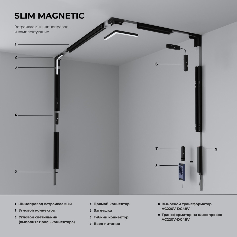 Шинопровод встраиваемый черный 2 м Slim Magnetic 85087/00
