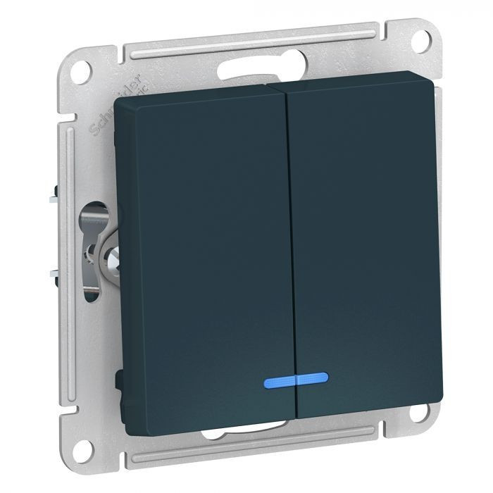 Выключатель двухклавишный Schneider Electric Atlas Design с подсветкой, изумруд ATN000853