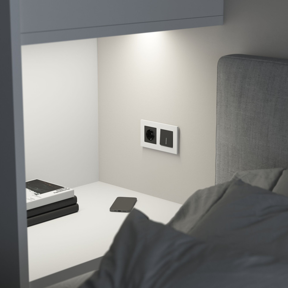 Выключатель одноклавишный  с подсветкой (черный матовый) W1110108