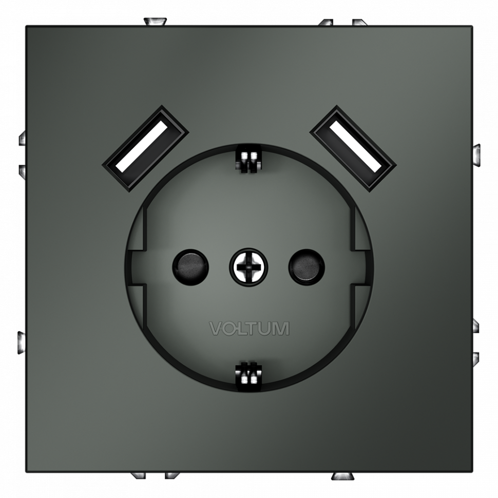 Розетка встраиваемая VOLTUM S70 с заземлением и защитными шторками, 16А, с USB, A+A, (титан) VLS040406