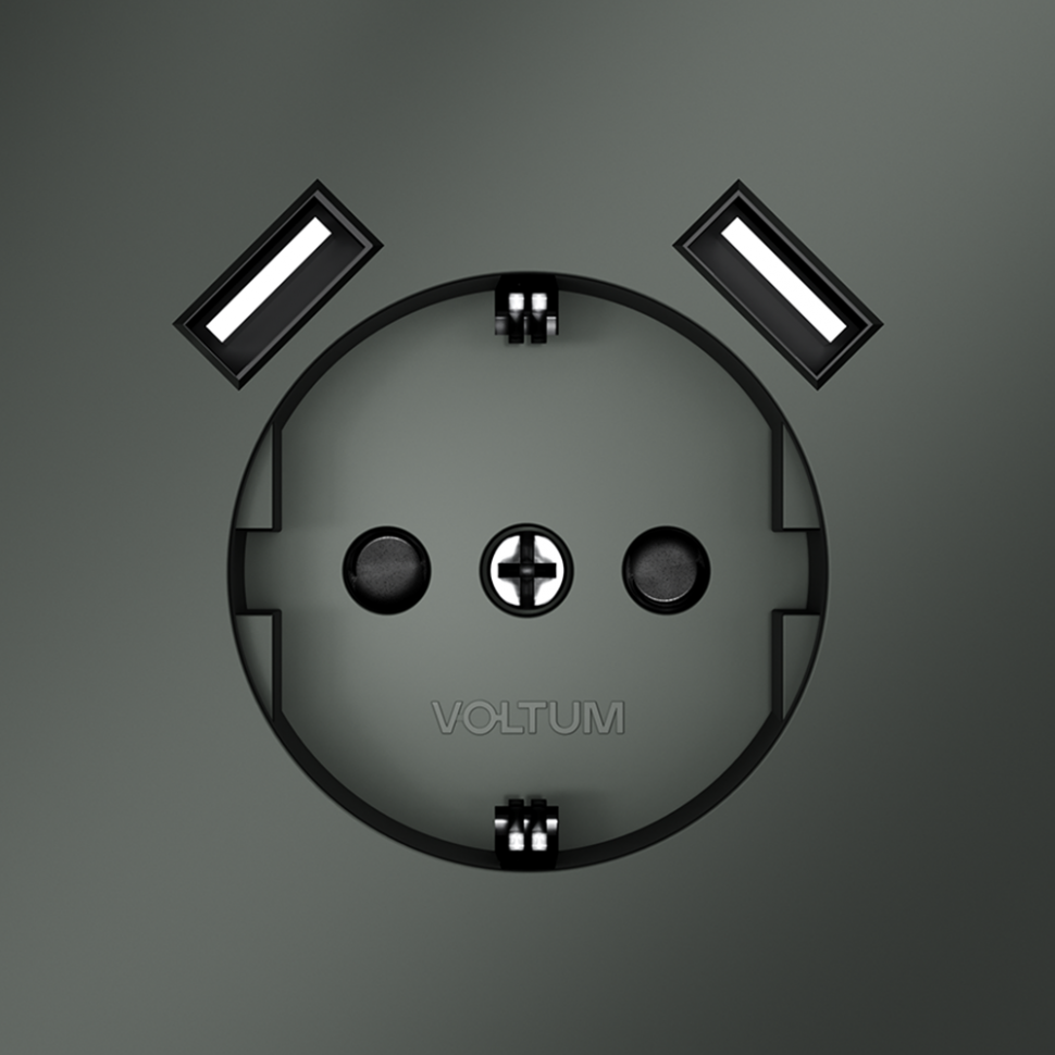 Розетка встраиваемая VOLTUM S70 с заземлением и защитными шторками, 16А, с USB, A+A, (титан) VLS040406