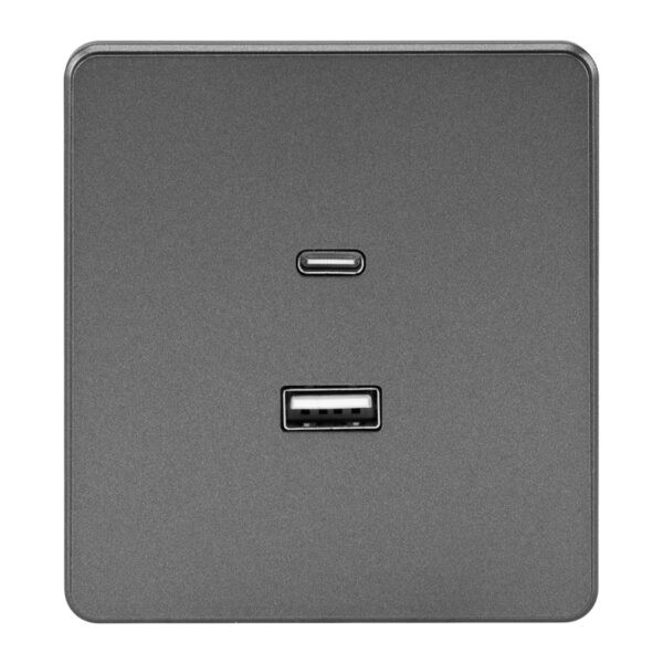 KRANZ ROUND Розетка USB-A+Type-C 3А с функцией быстрой зарядки титан  KR-78-0734-2