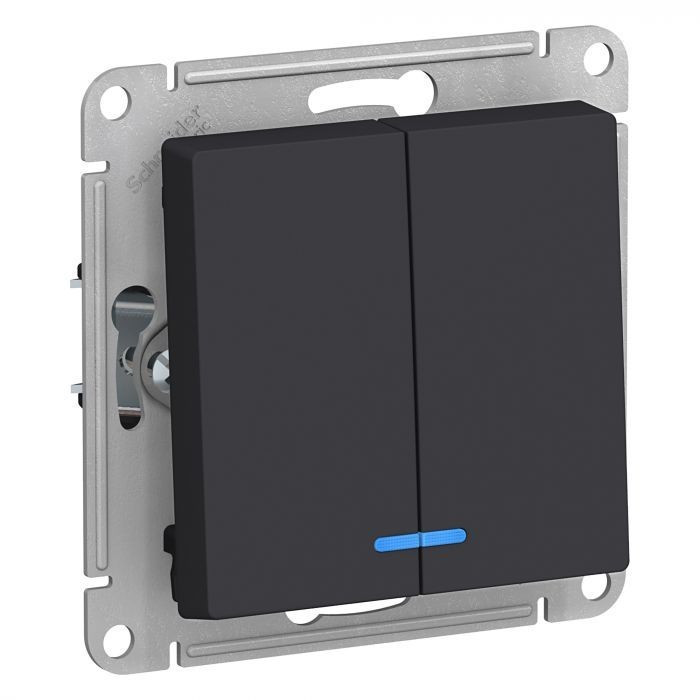 Выключатель двухклавишный Systeme Electric Atlas Design с подсветкой, карбон ATN001053