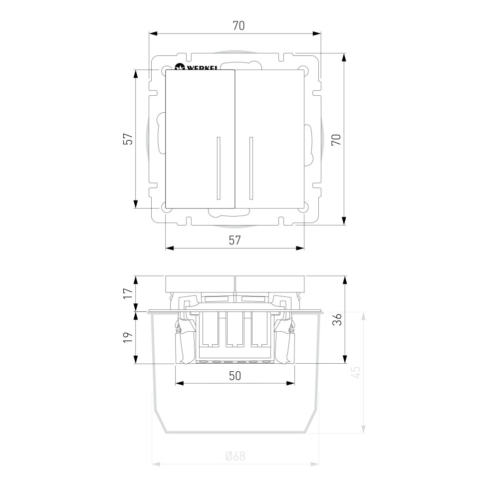 Выключатель двухклавишный проходной с подсветкой (черный матовый) W1122108