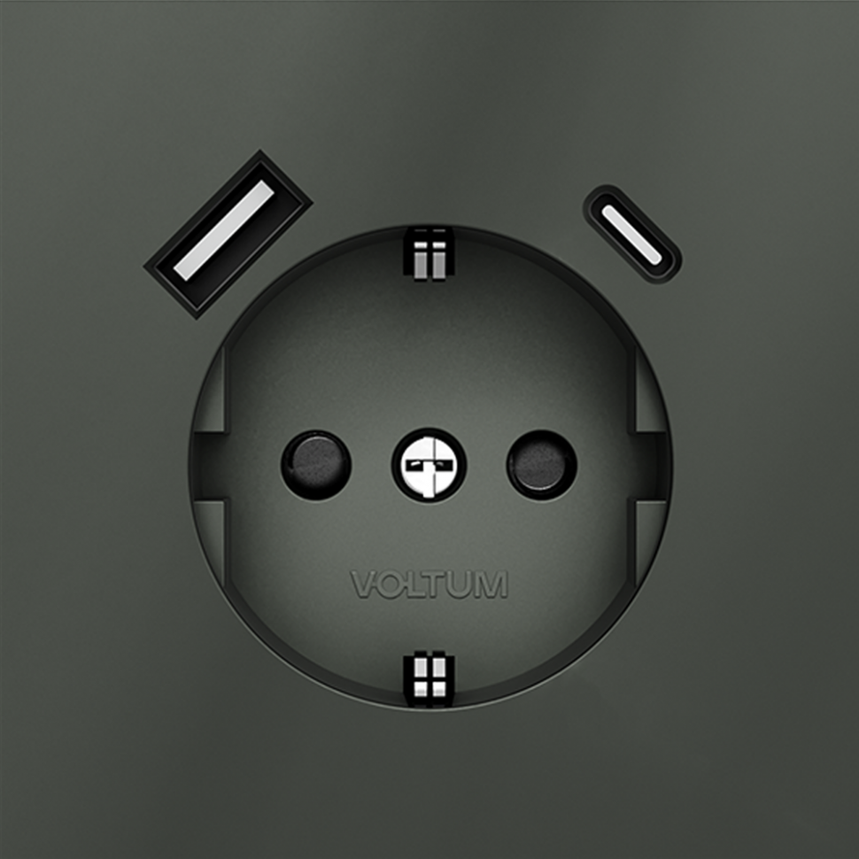 Розетка встраиваемая VOLTUM S70 с заземлением и защитными шторками, 16А, с USB, A+С, (титан) VLS040506
