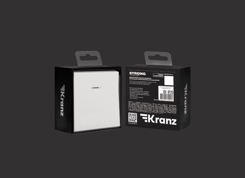 KRANZ Выключатель STRONG 1 кл проходной (переключатель) с подсветкой 10А с/у жемчуг KR-78-0716-4