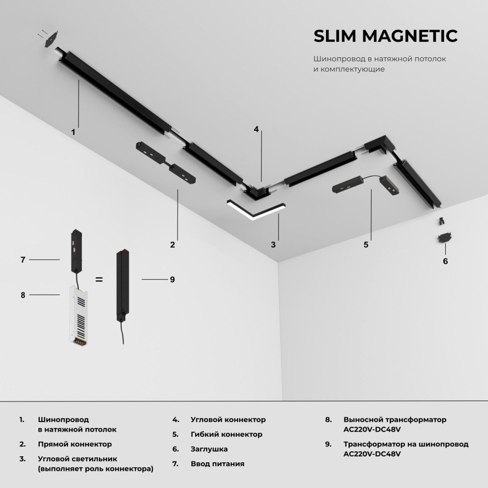 Slim Magnetic Заглушки для шинопровода в натяжной потолок 85204/00 черный 2 шт. 85206/00