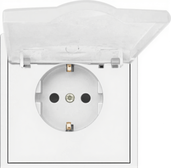 Розетка с заземлением Schuko с крышкой с защитными шторками, 250В, 16А, IP-44, винтовые контакты