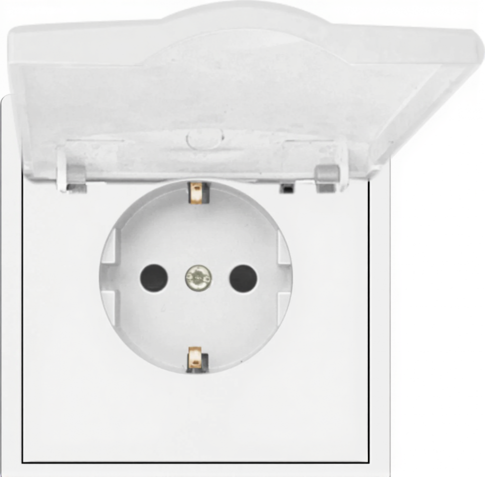 Розетка с заземлением Schuko с крышкой с защитными шторками, 250В, 16А, IP-44, винтовые контакты