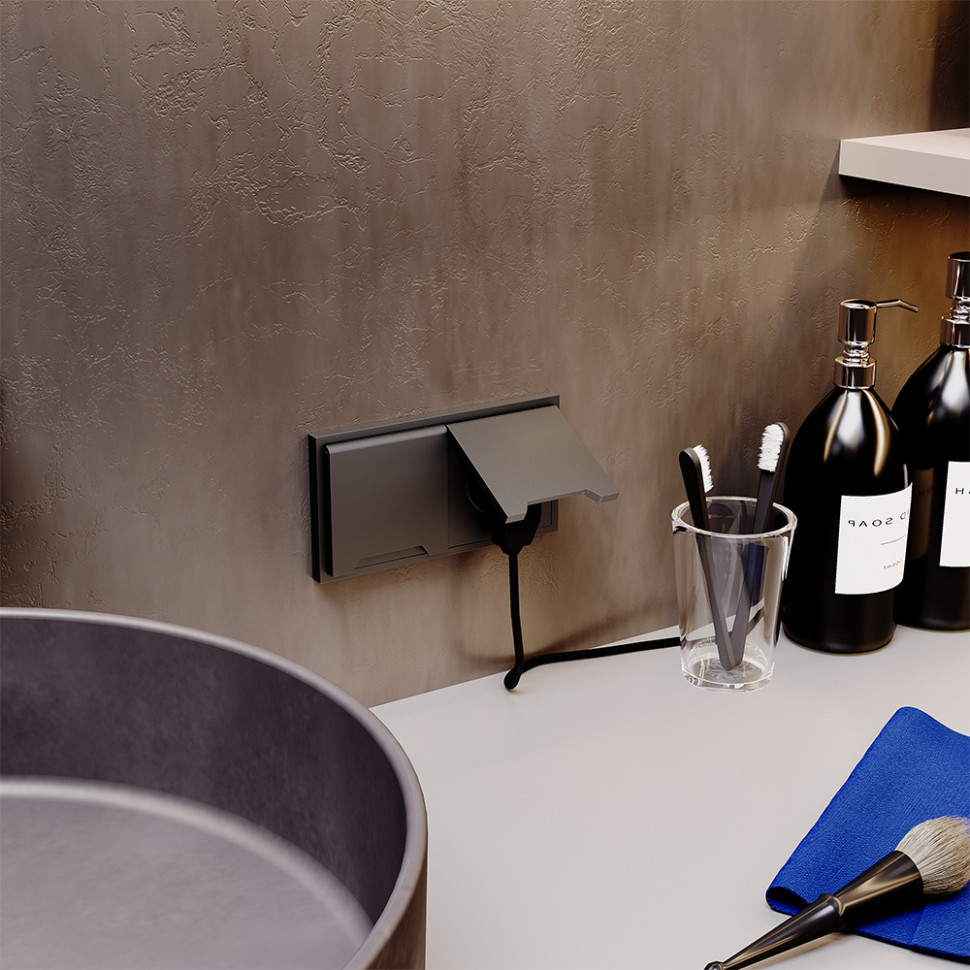 Розетка встраиваемая VOLTUM S70 с заземлением, защитными шторками и крышкой 16А, (титан) VLS040306