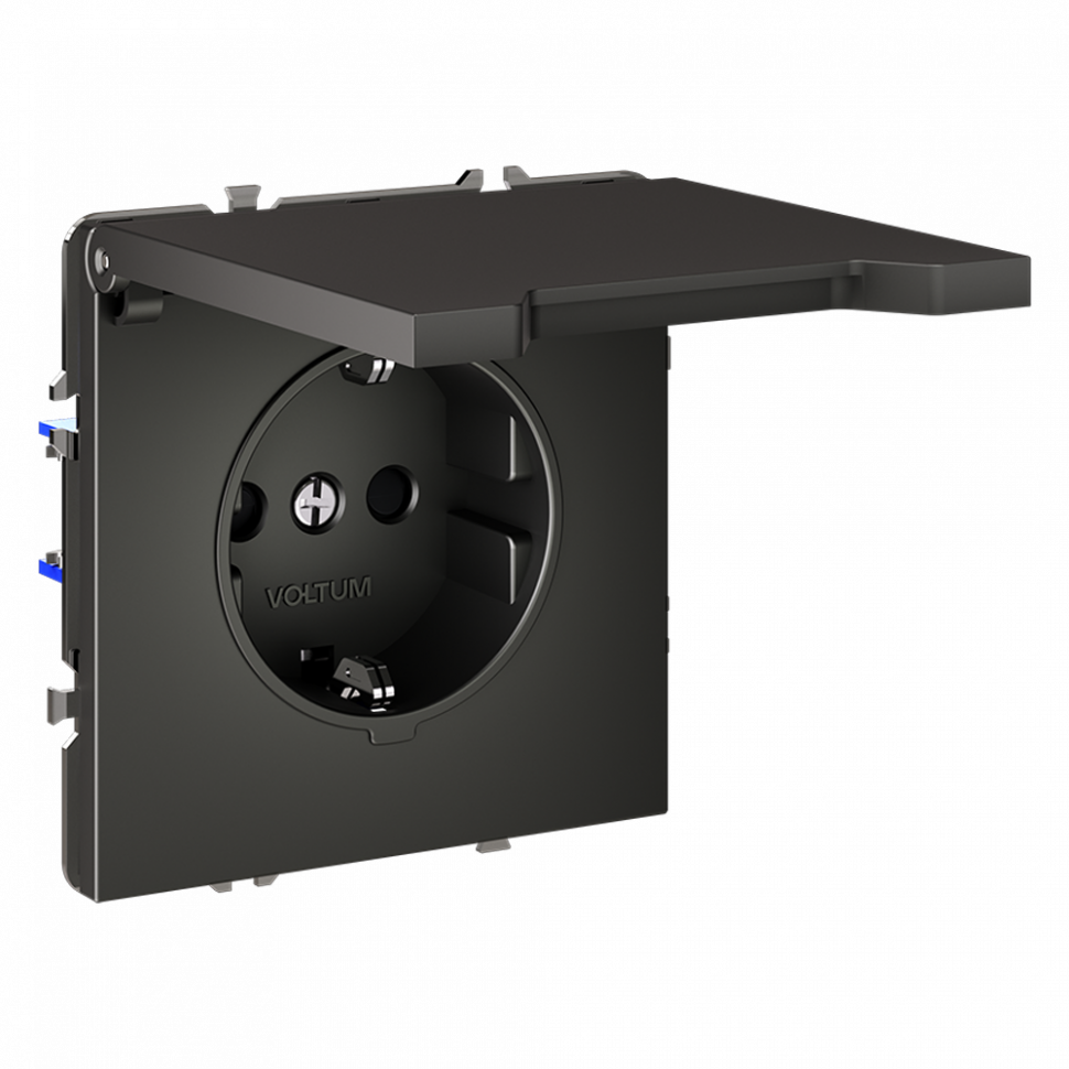 Розетка встраиваемая VOLTUM S70 с заземлением, защитными шторками и крышкой 16А, (титан) VLS040306
