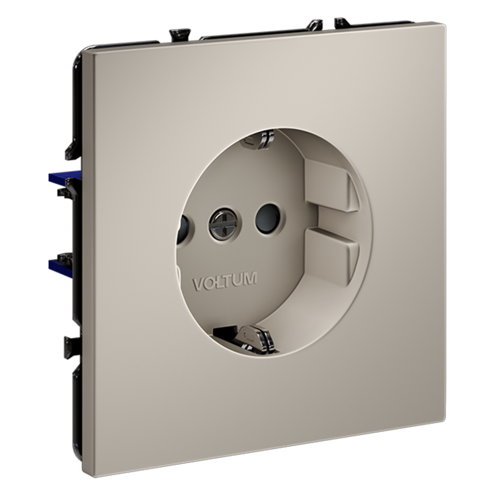 Розетка встраиваемая VOLTUM S70 с заземлением и защитными шторками, 16А, (кашемир)