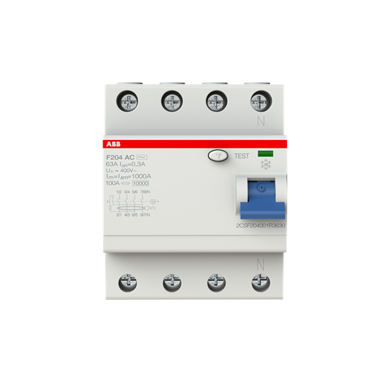 Устройство защитного отключения (УЗО) ABB F204 AC-63/0.3 Тип-AC  4P 63A 300мА 2CSF204001R3630