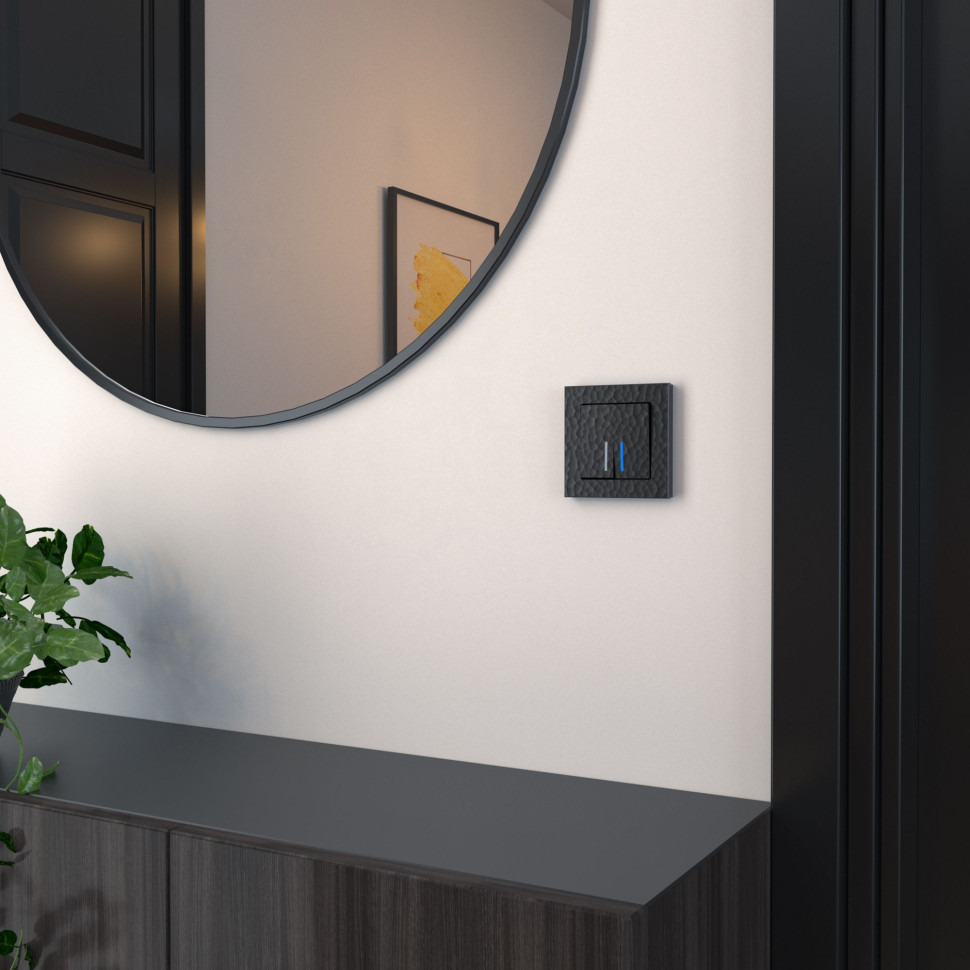 Выключатель двухклавишный с подсветкой (Hammer черный) W1220108