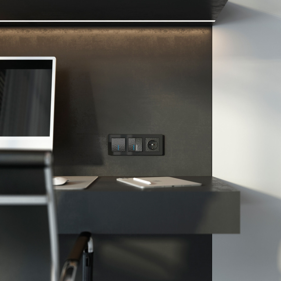 Выключатель двухклавишный с подсветкой (Hammer черный) W1220108