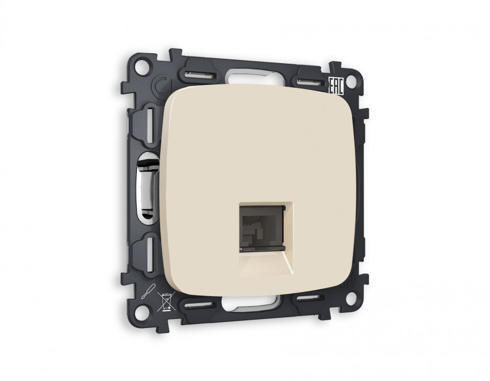 Комплект механизма компьютерной розетки OMEGA MO332010 Бежевый матовый RJ-45(8P8C) CAT6 с защитной шторкой QUANT