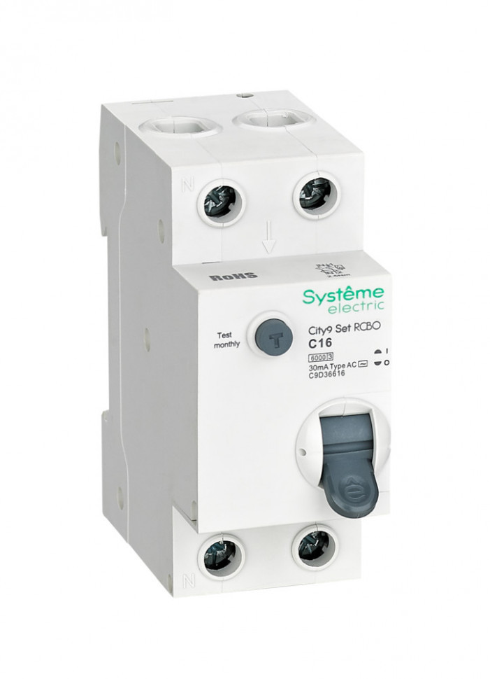 Дифференциальный автомат (АВДT) С 16A Тип-AС 30мА 6kA 1P+N  230В Systeme Electric City9 Set C9D36616