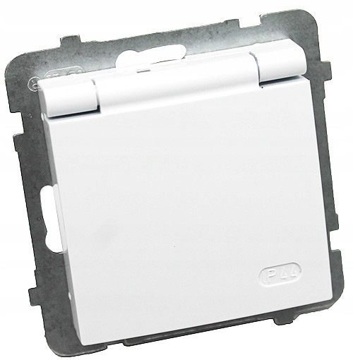 Ospel Sonata Белый Розетка 1-ая с/з IP44 с крышкой Schuko со шторками