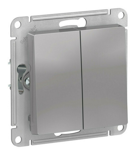 Выключатель 2-клавишный IP44 Systeme Electric Atlas Design Aqua, скрытый монтаж, алюминий ATN440351