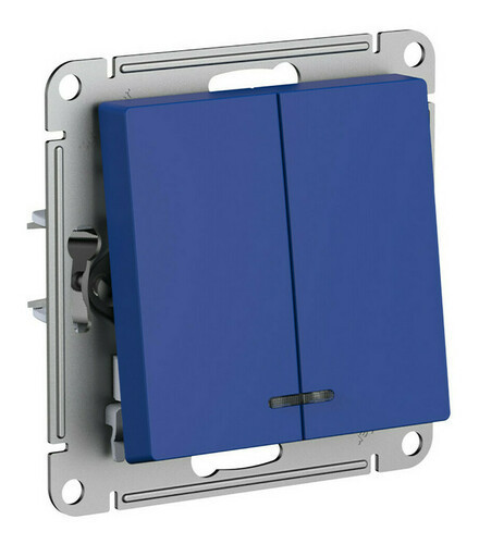 Выключатель двухклавишный Schneider Electric Atlas Design с подсветкой, аквамарин ATN001153