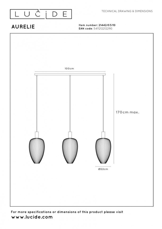 Подвесной светильник Lucide Aurelie 21442/03/10