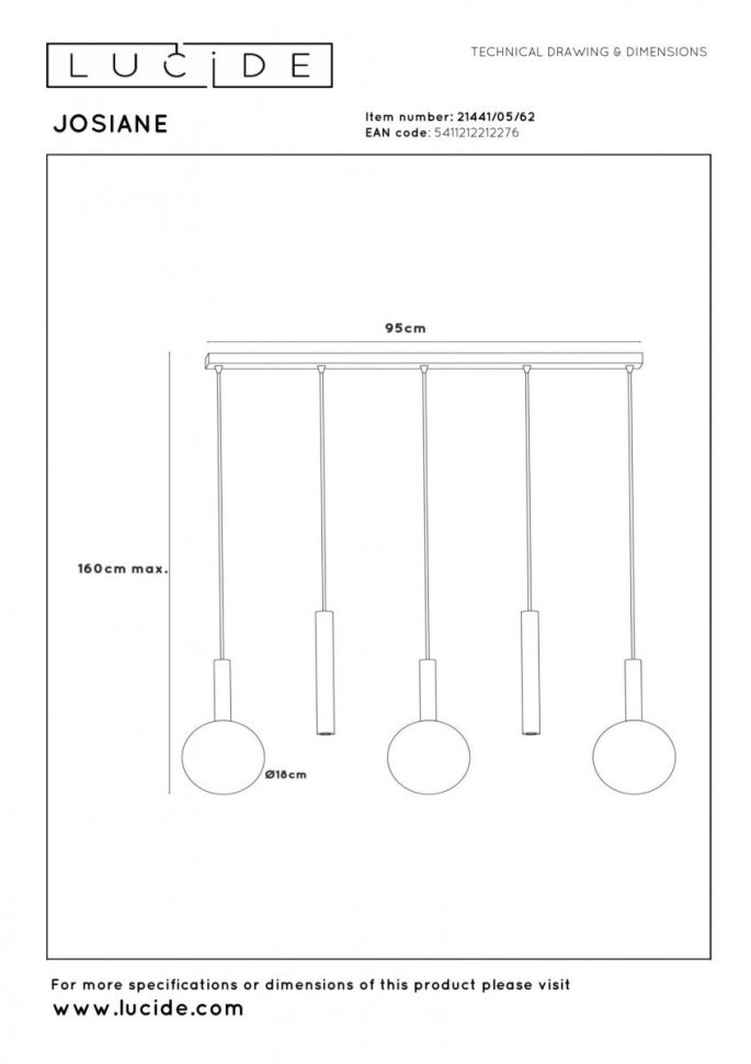 Подвесной светильник Lucide Josiane 21441/05/62