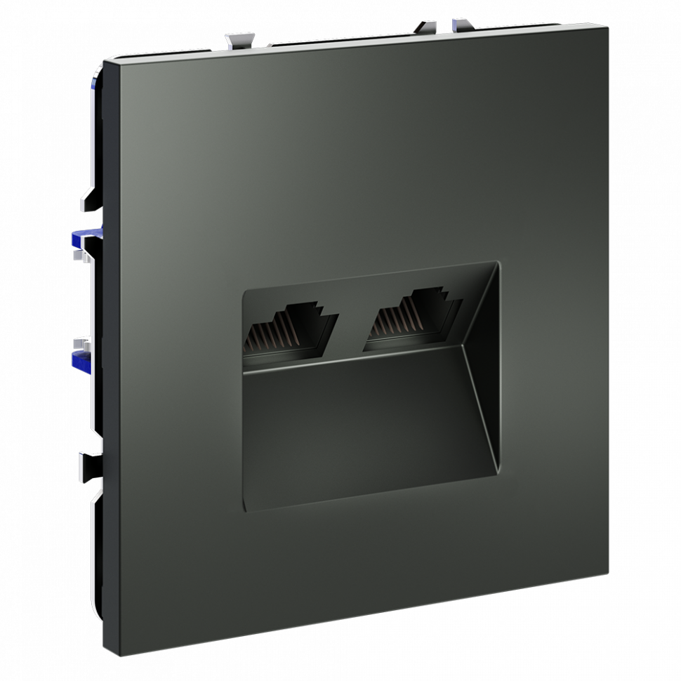 Розетка компьютерная встраиваемая VOLTUM S70 двойная RJ45+RJ45 кат.6, (титан) VLS060206