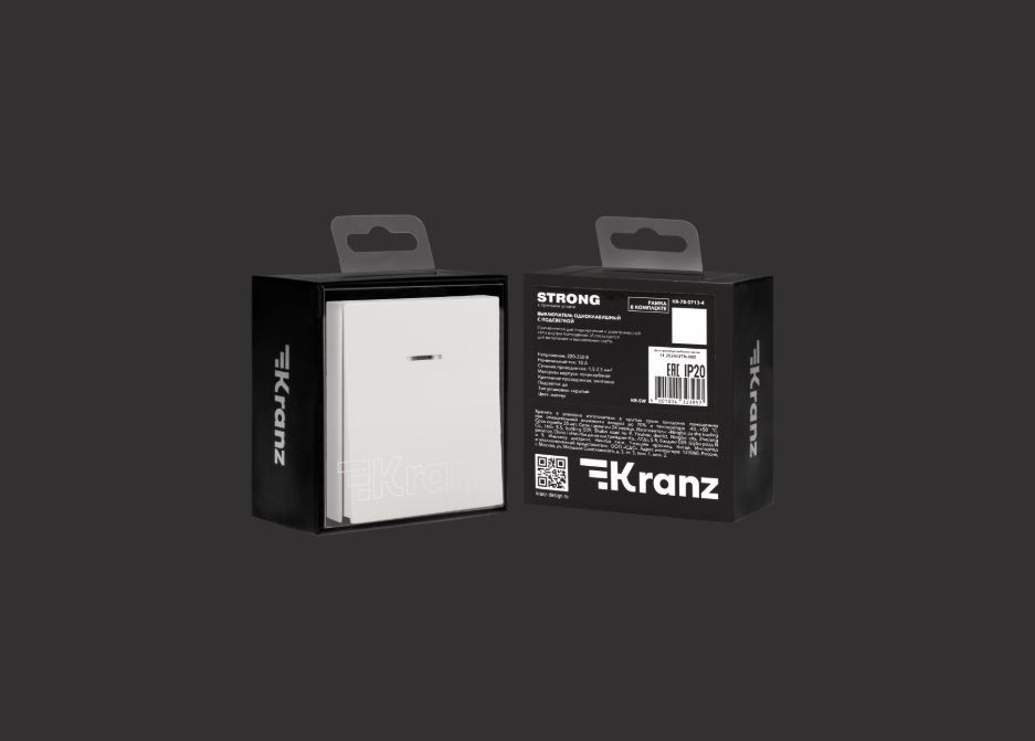 KRANZ Выключатель STRONG 1 кл с подсветкой 10А с/у жемчуг KR-78-0713-4