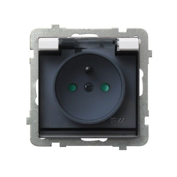 Розетка Ospel Sonata Белый 1-ая с/з IP44 польск.станд, со шторками