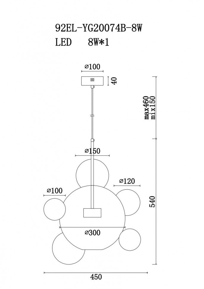 Подвесной светильник Garda Decor 92EL-YG20074B-8W