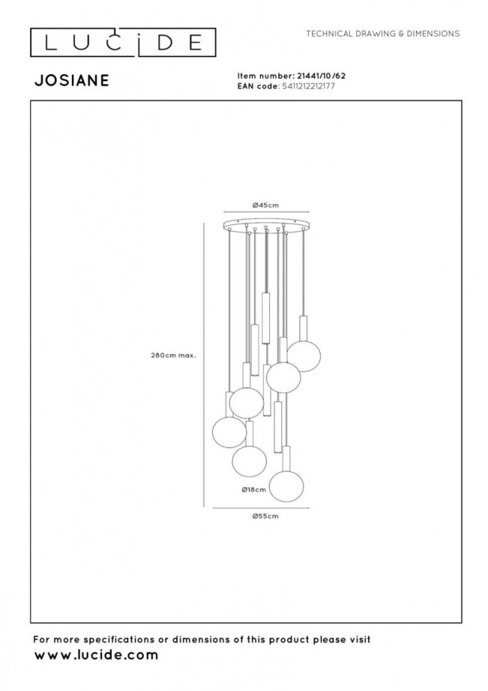 Подвесной светильник Lucide Josiane 21441/10/62