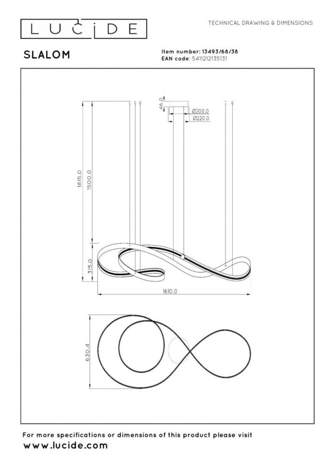 Подвесной светильник Lucide Slalom 13493/68/38