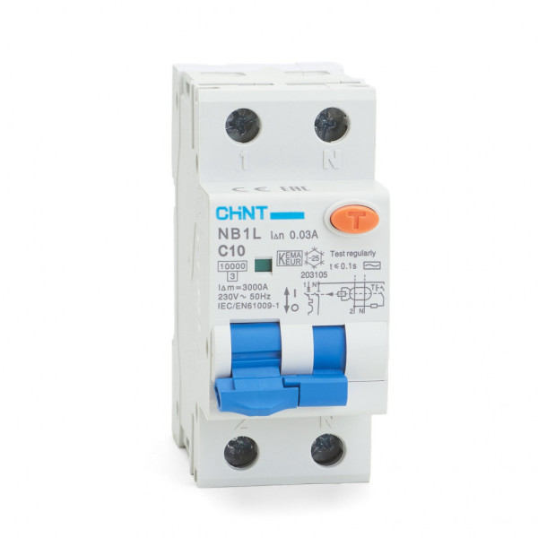 Дифференциальный автомат АВДT CHINT NB1L 1P+N 10kA х-ка С 10А тип АС 30mA (R) 203105